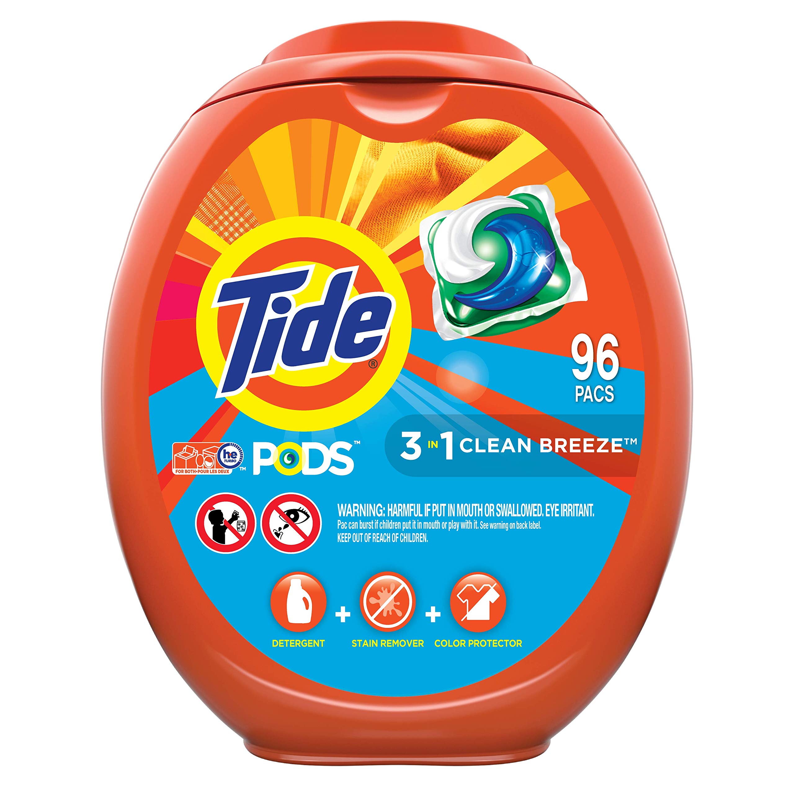 Tide PODS Laundry Detergent Soap PODS, High Efficiency (HE), Clean Breeze Scent, 96 Count