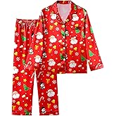 Nidoul Girls Pajamas Satin Pajama Set Silky Bow Pjs Long Sleeve Button Down Sleepwear Loungewear Sets for Big Kids 7-14Y