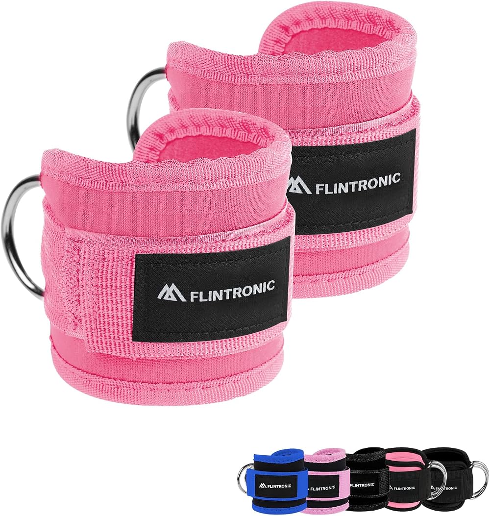 flintronic Ankle Straps for Cable Machine Pink Neoprene D Ring Gym Cuff