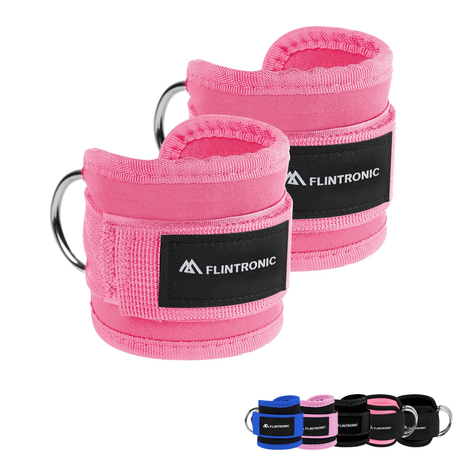 Flintronic Ankle Straps for Cable Machine, Gym Cuffs with Double Stainless Steel D-Ring, Gym Ankle Cuff with Adjustable Neoprene, Muscle Shaping for Men and Women，Pink