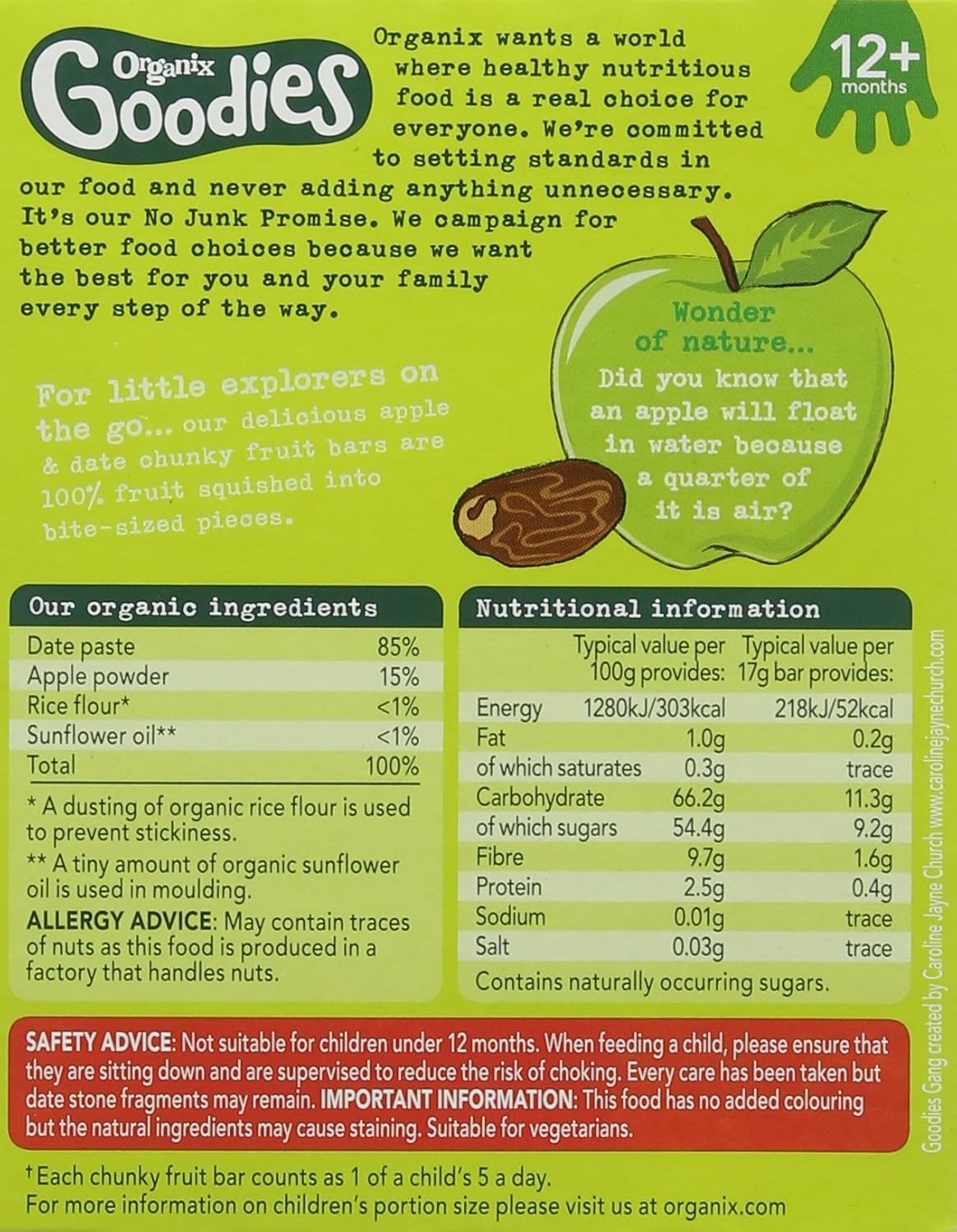 Goodies Organic Date and Apple Chunky Fruit Bars 6 X 17 g, Multi-coloured, 17 g (Pack of 6) - Image 3