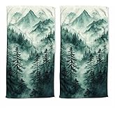 ZXDLPY Forest Bath Hand Towel Set of 2 Misty Pine Tree Mountain Vintage Absorbent Hand Towels Decorative Kitchen Dish Towel Guest Bathroom Towels 14x28 inch