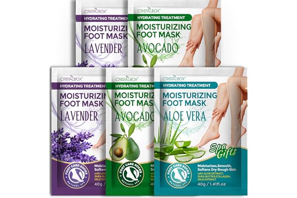 5 Pack Moisturizing Foot Mask, Hydrating Feet Mask for Dry Cracked Feet, Moisturizing Foot Socks Dry Skin Moisturizer for Soft Smooth Feet, Foot Spa Care Kit, Ideal Holiday Gift for Women and Men