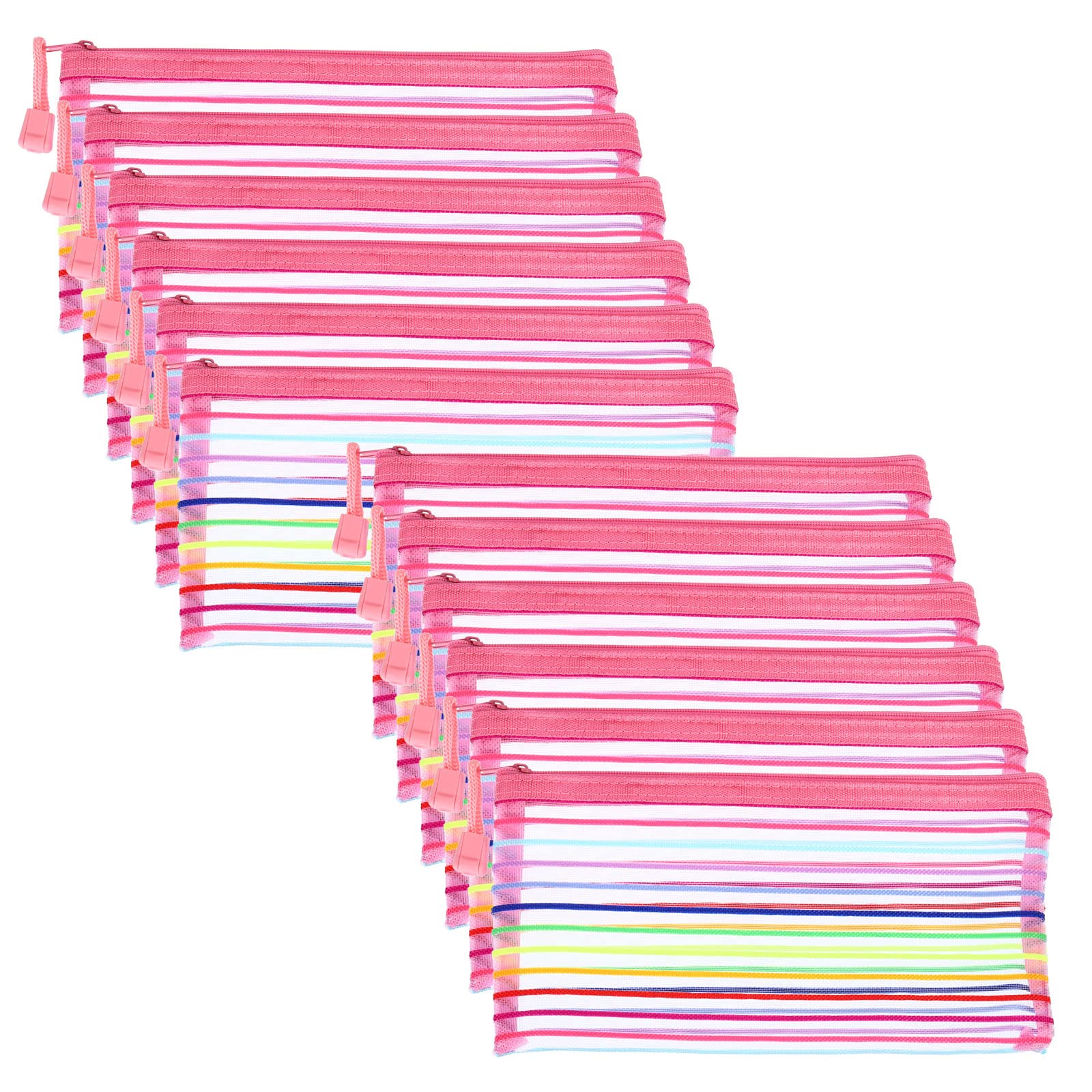 PATIKIL Mesh Zipper Pouch, 12 Pack Nylon B6 Size Pen Pencil Case Document Toiletry Cosmetic Makeup Zipper Travel Pouch Organizer for Office, Pink