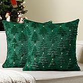 Softalker Christmas Throw Pillow Covers 20 x 20 Inch Set of 2, Xmas Winter Christmas Tree Faux Fur Cushion Covers, 3D Embroidered Pillow Cases for Couch Bedroom Living Room Decor, Green