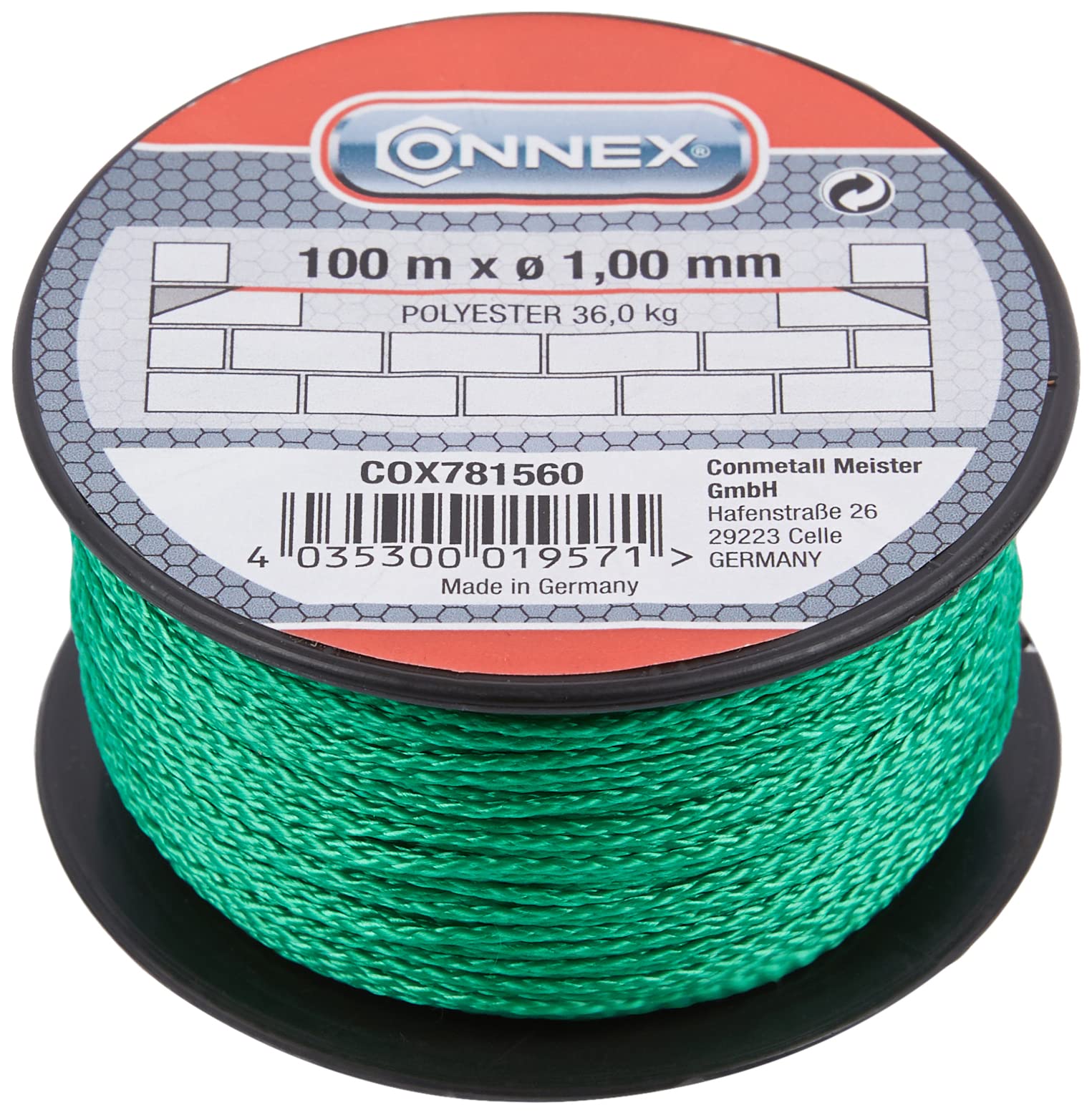 Connex COX781560 Mason's Lacing Cord, Green, 1 mm x 100 m