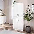 Living Skog Kitchen Pantry Cabinet Buffet Hutch with Extended Storage Space and Microwave Cart, Tall Modern Standing China Pantry Cabinet with Doors and Shelves (Monti, White)