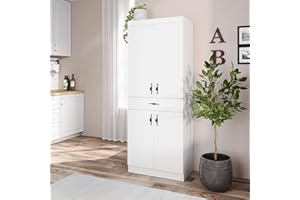 Living Skog Kitchen Storage Cabinet–Kitchen Cabinet with Storage Shelves and Microwave Stand–Pantry Cabinet-Kitchen China Cabinet–Kitchen and Pantry Hutch Cabinet (White) (White, 26 inch)