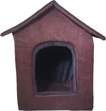 Dogerman Foldable Velvet Fabric Dual Brown Black Color House/Hut for Dogs & Cats (Large, Brown-Black)