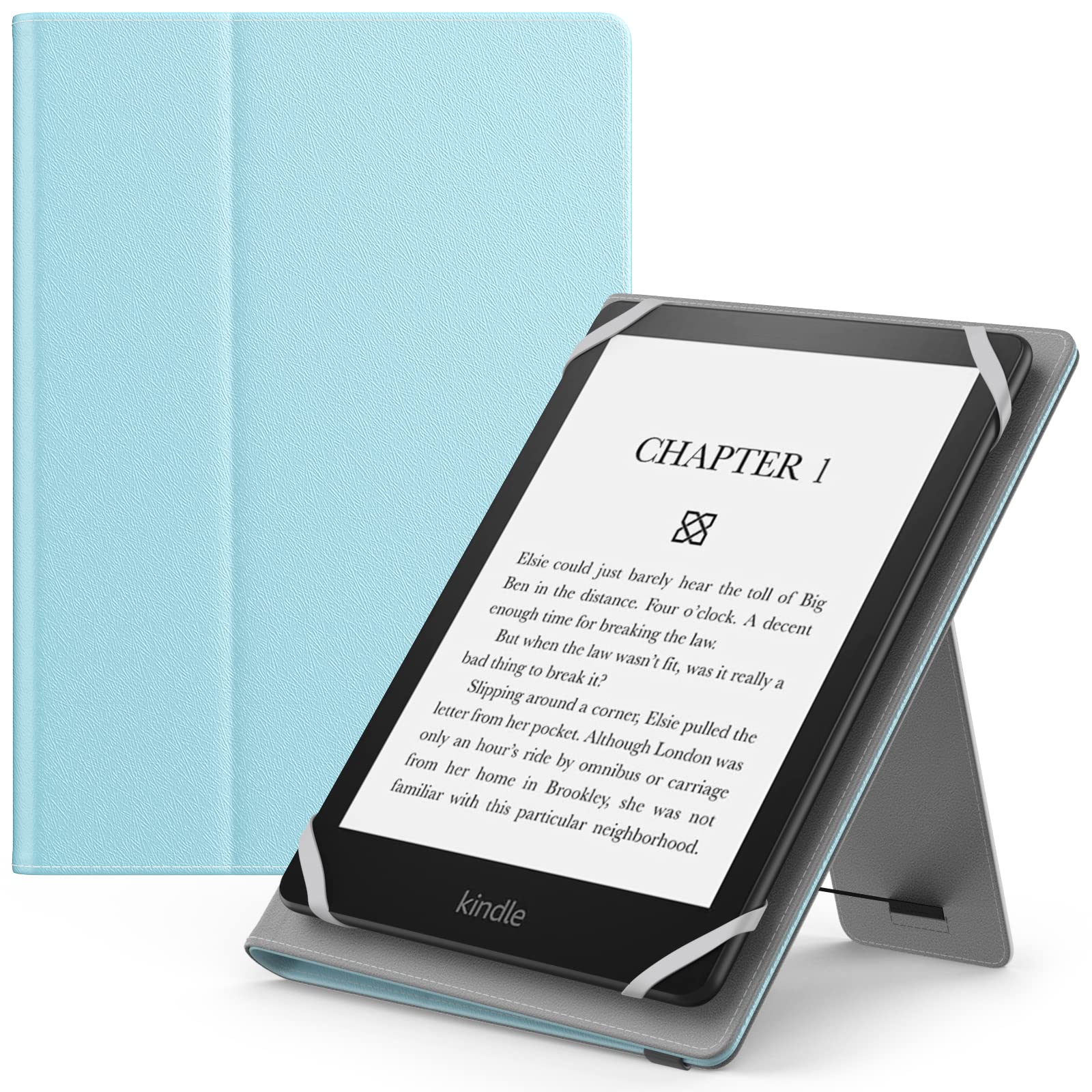MoKo Universal Case for 6",7" Kindle eReaders Fire Tablet - Kobo/Voyager/Lenovo/Sony, Lightweight PU Leather Folio Shell Cover Case, with Hand Strap/Kickstand, Pure-Sky Blue — image 1