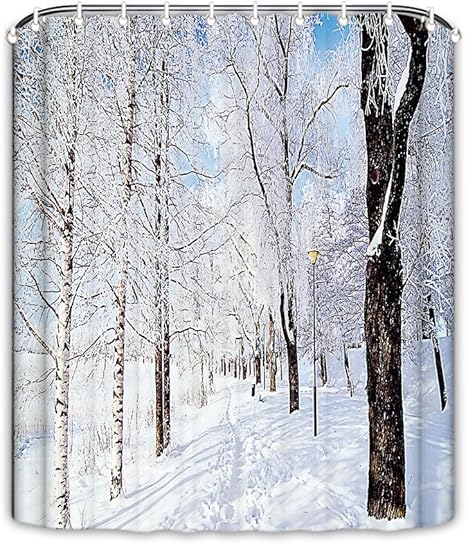 Amazon Riloiplo シャワーカーテン 防カビ 90 180 おしゃれ フック ポリエステル 保温 目隠し ユニットバス バス用品 インテリア プレゼント 新築 お祝い 装飾 家庭用 風呂場に使用 クリスマス 雪 冬用 ホワイト 並行輸入品 シャワーカーテン ホーム キッチン
