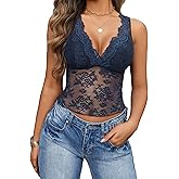 Avidlove Lace Tops for Women V Neck Tank Tops Sexy Sheer Y2k Crop Tops for Going Out Concert