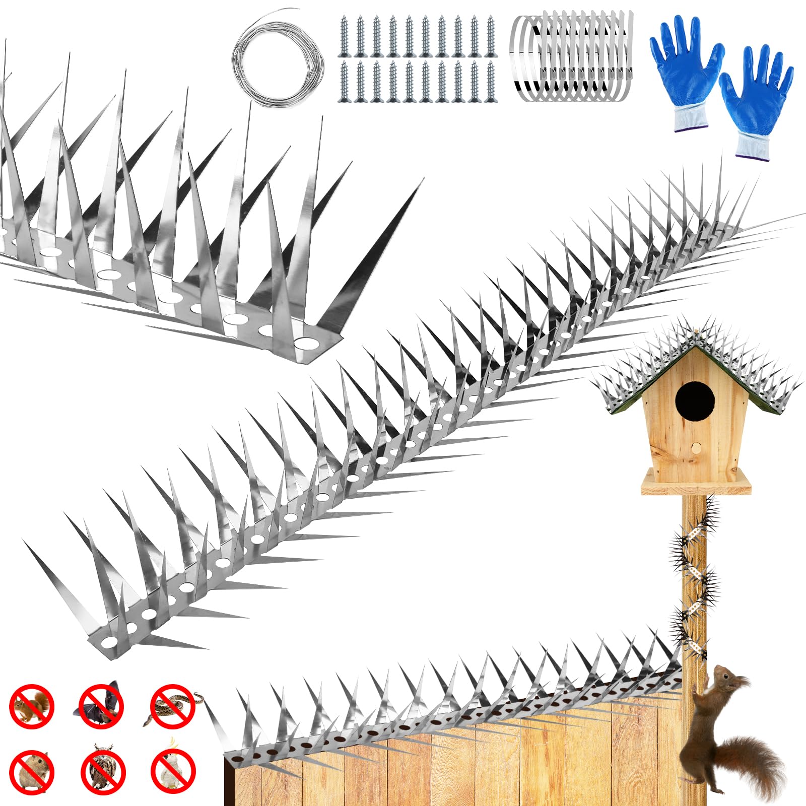 Photo 1 of Bird Spikes,158inch Stainless Steel Bird Deterrent Spikes,Raccoon and Snake Deterrent,Squirrel Baffles for Bird Feeders,Pigeon Spikes for Outside,Anti climb spikes Garden Fences and Fruit Trees