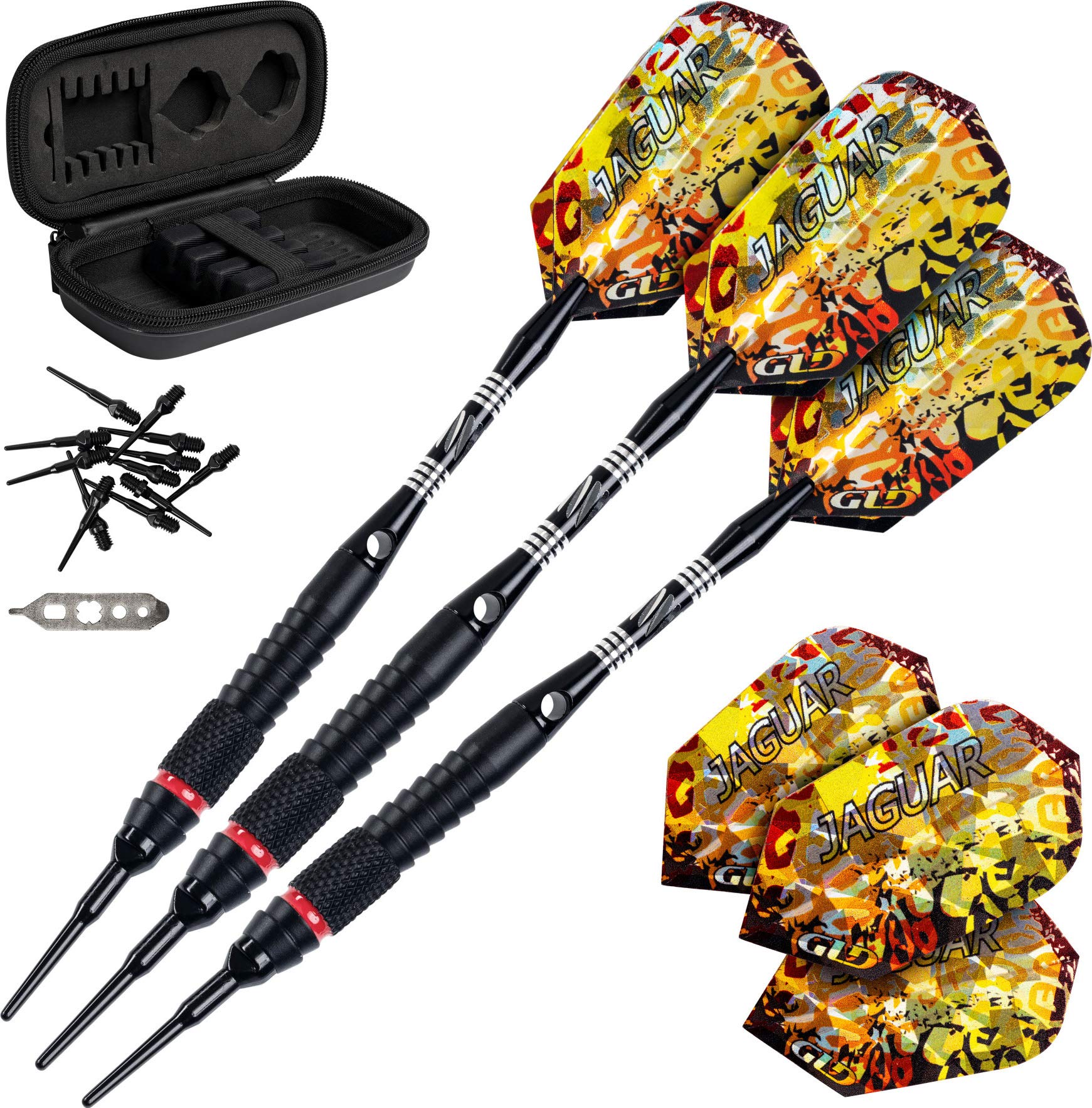 Viper Jaguar 80% Tungsten Soft Tip Darts with Storage/Travel Case, Fine Knurling, 18 Grams