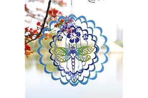 HDNICEZM Kinetic 3D Metal Dragonfly Wind Spinner Hanging Ornament Worth Gift for Home and Garden - 12inch Dragonfly Mandala Kinetic Hanging Whirligigs Sun Catcher Windmills