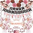 Rose Gold Retirement Party Decorations, 63 Pcs Retired Party Decorations for Women Happy Retirement Banner Hanging Swirls Foil Balloon Cake Toppers Retired Sash Retired Parties Supplies