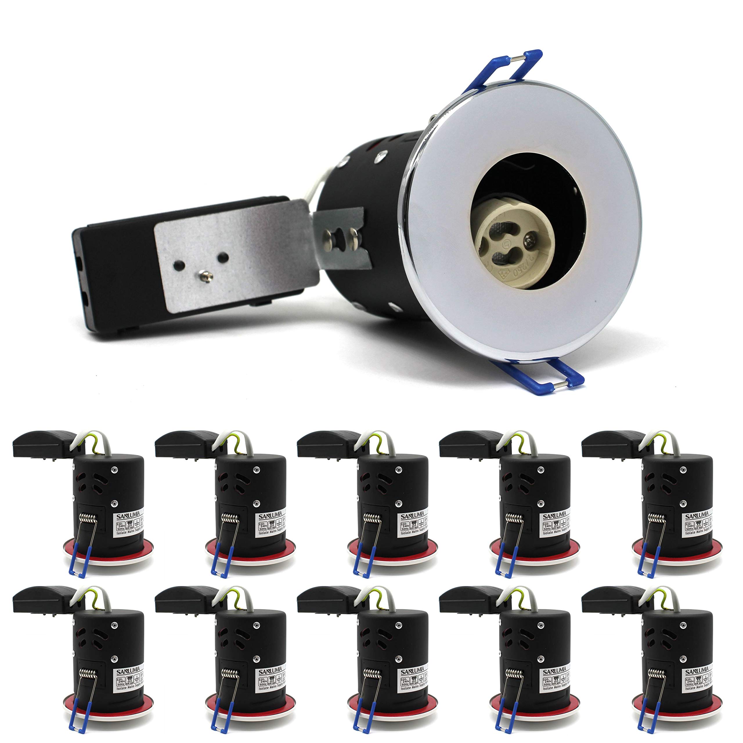 sanlumia 10 X LED Fire Rated Downlight Can GU10 Recessed Ceiling Twist & Lock Interchangeable Downlight IP20 Chrome