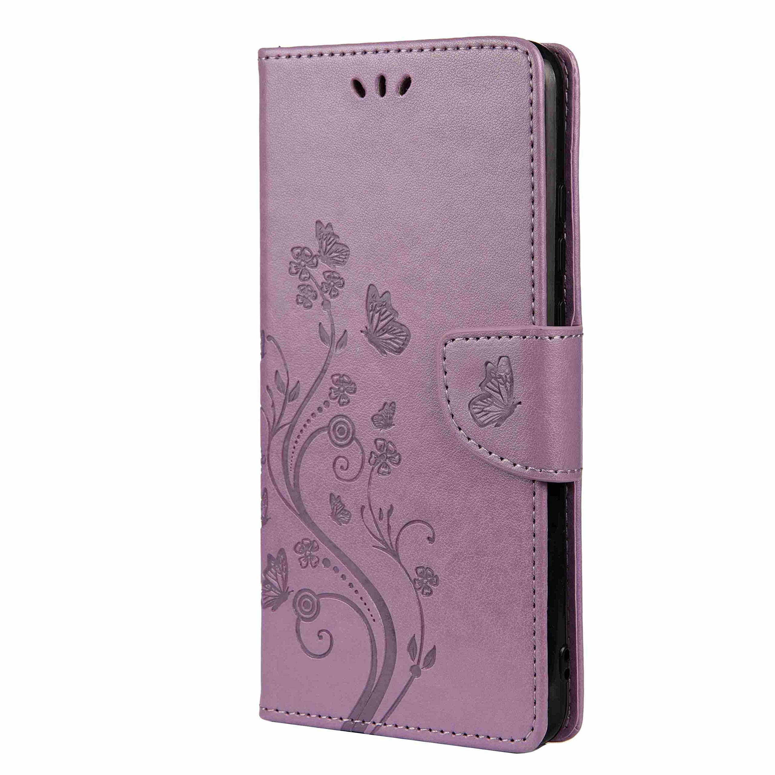 Skyhewen Samsung Galaxy A32 5G/ M32 5G Case, Shockproof PU Leather Flip Wallet Kickstand Magnetic Cover, Butterfly Flower Pattern, Light Purple
