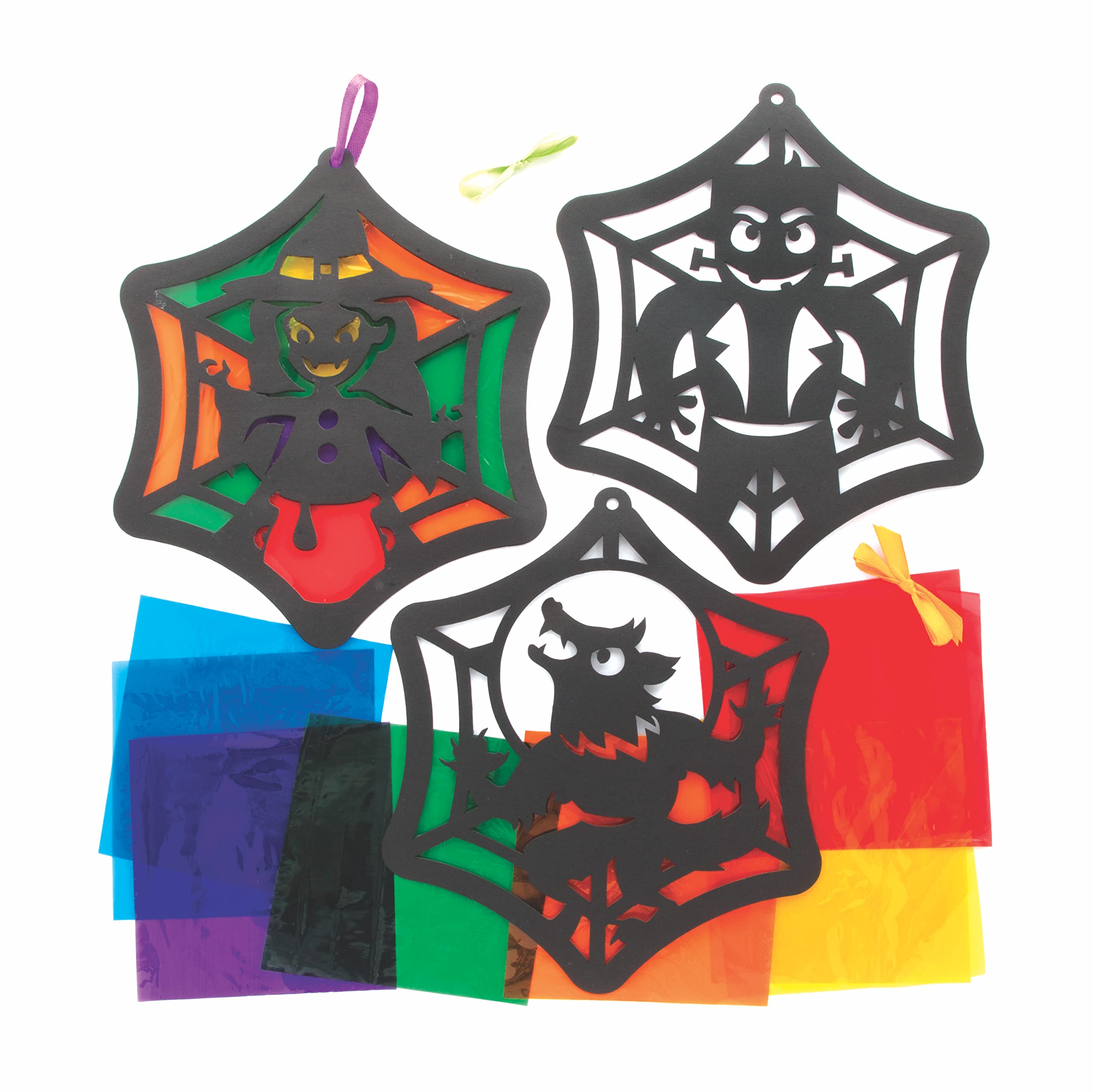 Baker Ross FE746 Halloween Stained Glass Kits - Pack of 6, Make Your Own Halloween Decorations, Stained Glass Effect for Children to Decorate and Display, Ideal Kids Arts and Crafts Project