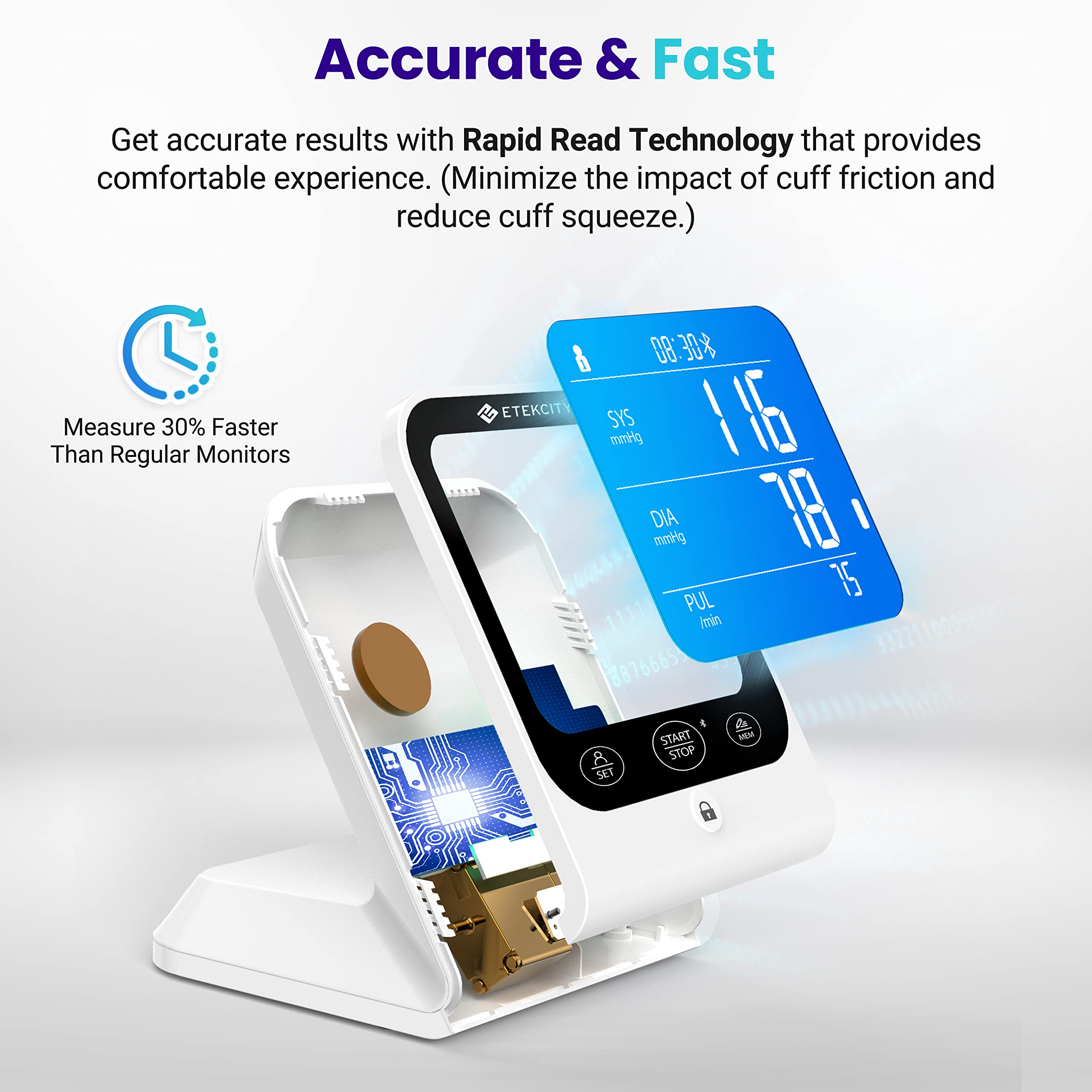 Etekcity Bluetooth Blood Pressure Monitor, Smart Upper Arm Automatic BP Machine with App, Rechargeable, Wide Cuff 8.6