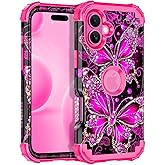 Casetego for iPhone 17 Case,Glow in The Dark Three Layer Heavy Duty Sturdy Shockproof Full Protection Rugged Hard PC+Soft TPU Bumper Case for Apple iPhone 17 6.3 inch,All Hot Pink