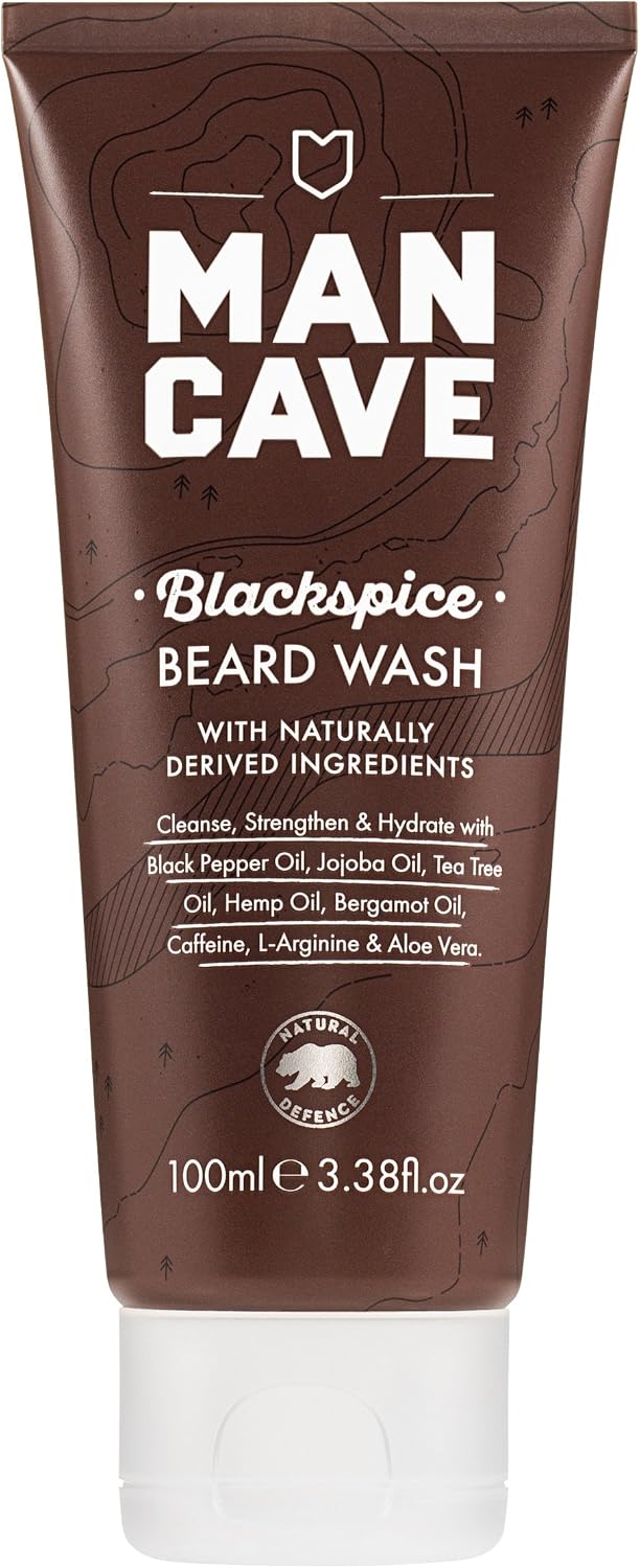 ManCave Blackspice Beard Wash, Refreshes and Cleanses Beard and Underneath Skin, With Jojoba Oil and Hemp Oil