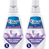 Crest 3DWhite Brilliance Alcohol Free Whitening Mouthwash, Value Twin Pack, 2 x 1L (33.8 fl oz) Bottles, Whiter Teeth in 7 Days, Freshens Breath, Peroxide Free, Clean Mint Flavor