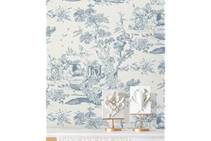 CiCiwind Wallpaper 16In×393.7In Blue and White Wallpaper Removable Self-Adhesive Wallpaper Vintage Contact Paper Decorative Kitchen Cabinets Bedroom Bathroom Laundry Room Vinyl Wallpaper