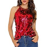 GUANYY Halter Sequin Tops for Women Sleeveless Sparkly Glitter Shiny Tank Top Party Concert Sequence Blouse