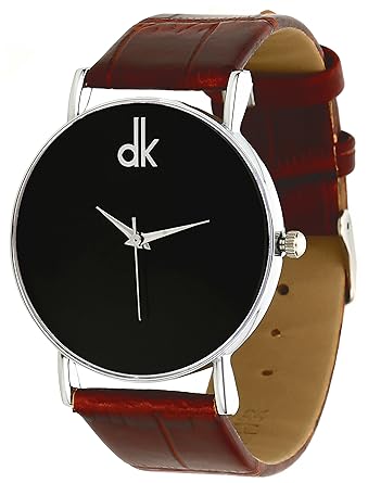 dk Black Dial Slim Brown Leather Strap Analogue Mens & Womens Formal Wrist Watch (dk001348)