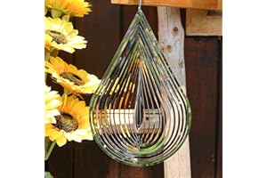 Phuryllic Wind Spinners Outdoor, Garden Decor, Bird Deterrents for Outside, 3D Metal Yard Decorations for Patio & Porch, Unique Gardening Gifts for Women & Moms - 12in Silver Waterdrop
