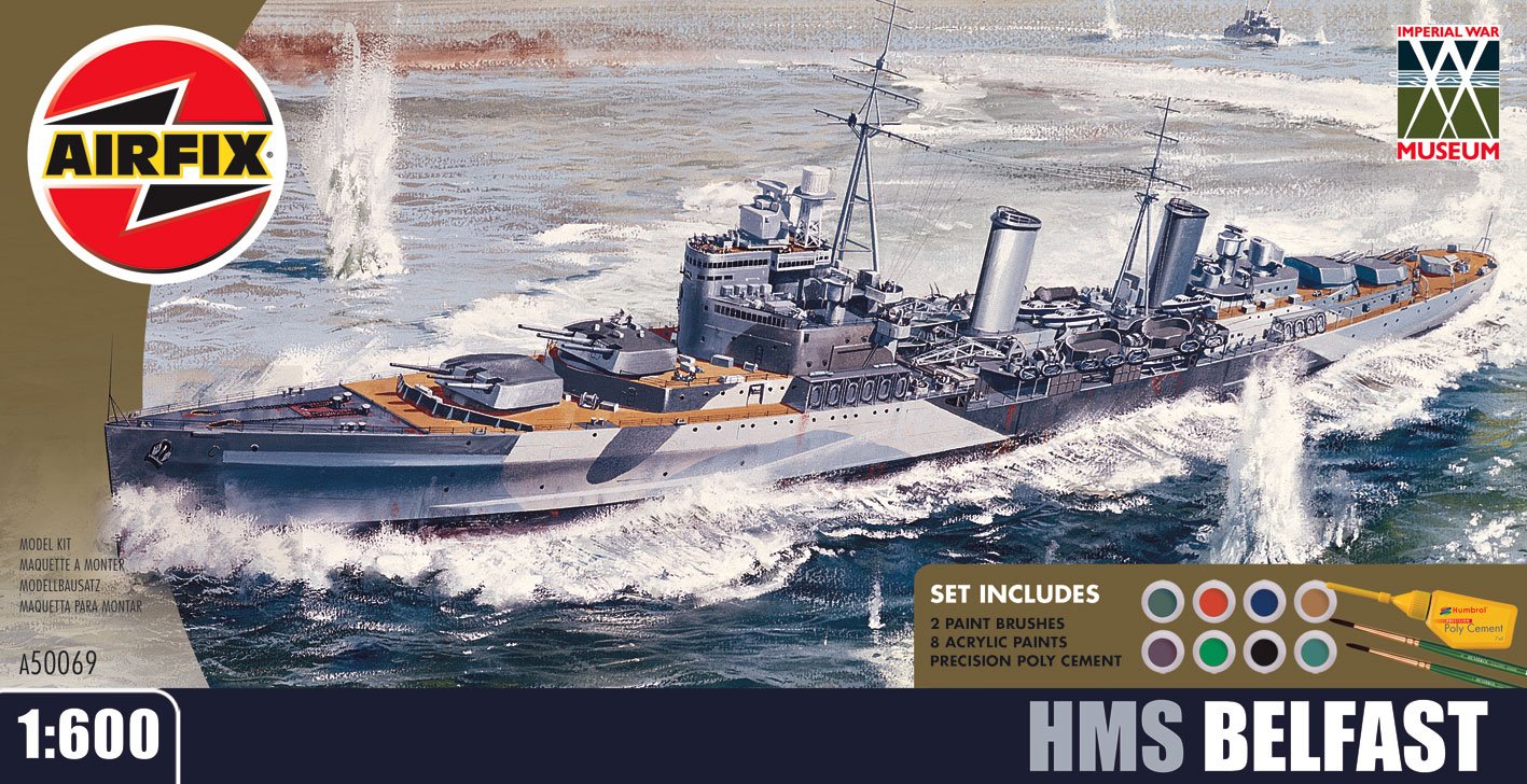 Airfix 1600 Imperial War Museum HMS Belfast Scale Warship Gift Set including paint glue