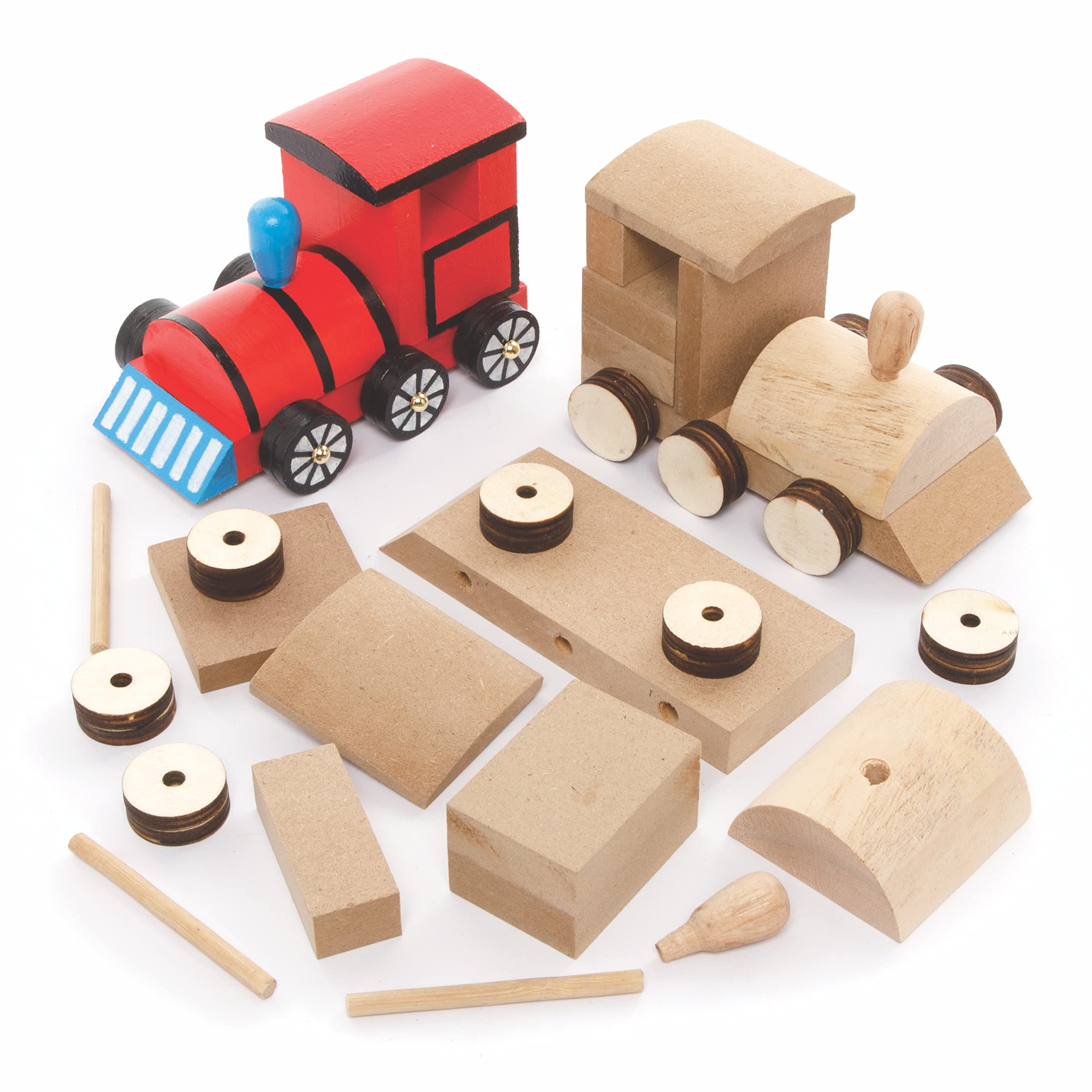 Baker Ross FE592 Train Woodcraft Kits - Pack of 2, Wooden Crafts for Children to Decorate and Display, Kids Educational Activity