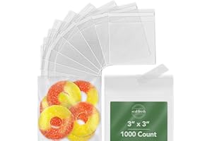 Seal Fresh 3 x 3 Inch Cellophane Bags 1000 Pack — Clear Self-Sealing Resealable Treat Bags for Candy, Chocolates, Small Cookies, Party Favors, Gift Packaging