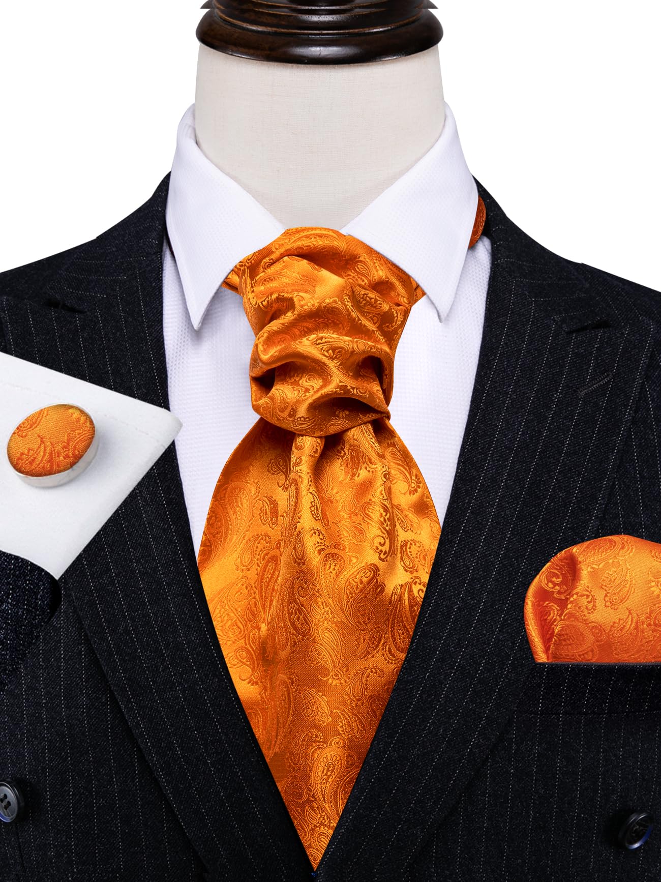 Ailisus Hot Orange Cravat Tie and Lapel Pin Set
