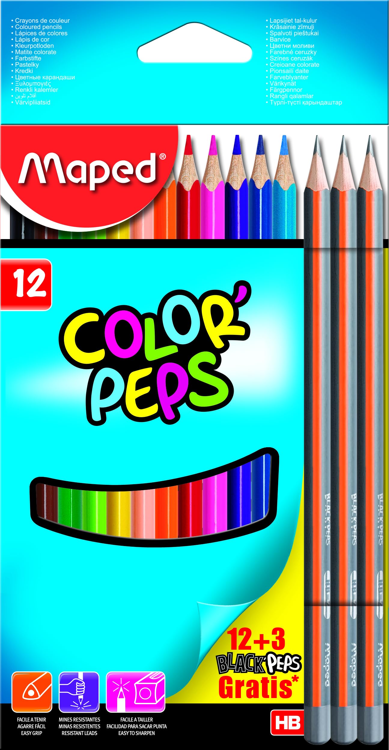 Maped 832272-12 x Colouring Pencils, Colour'Peps and 3 x Graph'Peps Pencils, Pack of 15