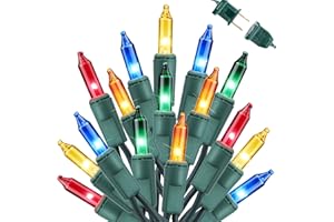 Toodour Multicolor Christmas Lights, 12.5ft 50 Count Incandescent Christmas String Lights, UL Certified Connectable Green Wire Xmas Lights for Tree, Holiday, Party, New Year, Indoor Xmas Decorations