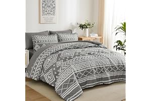 Yiran Boho Aztec Comforter Set Queen Size, Grey Comforter Bedding Set, 7 Piece Bed in a Bag, Soft Microfiber Bohemian Striped