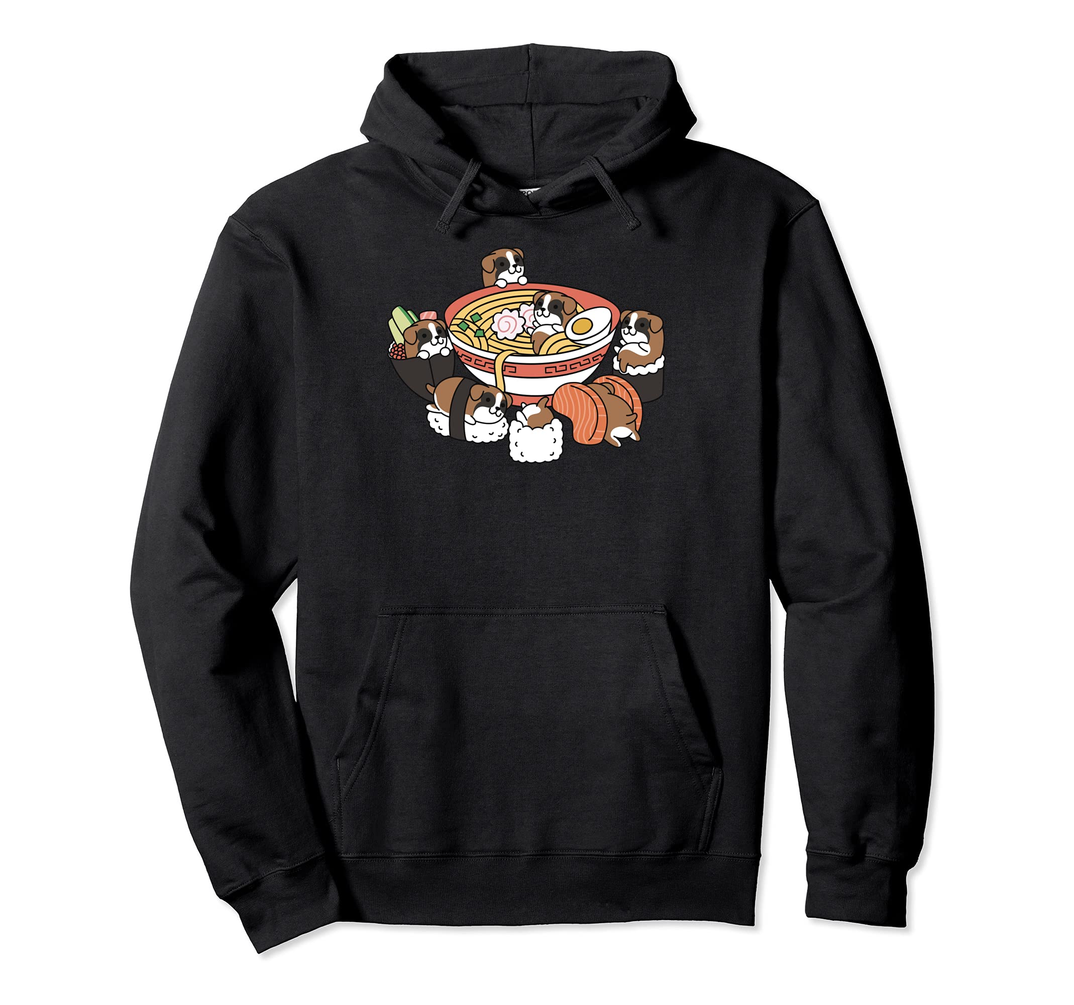 Ramen Sushi Boxer Dog Pullover Hoodie