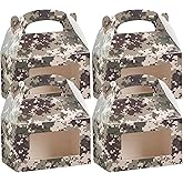 Bio Tek 6 x 3.5 x 3.5 Inch Gable Boxes For Party Favors, 25 Attractive Gift Boxes - Camouflage Print, Built-In Handle, Paper Barn Boxes, With Clear PET Window, For Parties