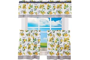 ACHIM HOME FURNISHINGS Light Filtering Window Curtain, Printed Tier & Valance Set - 58 Inch Length, 24 Inch Width - Lemon Drop (Yellow), Machine Washable Drape for Kitchen, Bedroom, Living, & Dining Room by Achim Home Decor