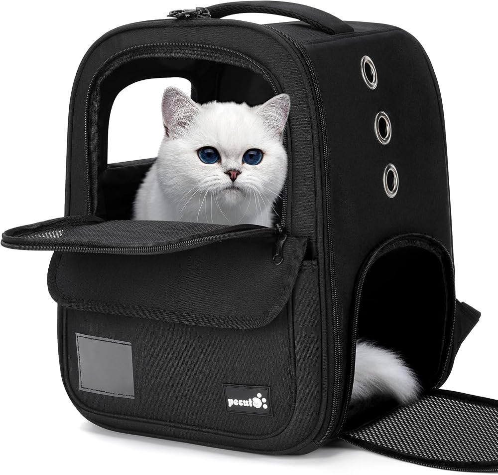 Pecute Cat Carrier Rucksack Pet Carry Bag for Dogs Cats Rabbits 42x32x30cm Black