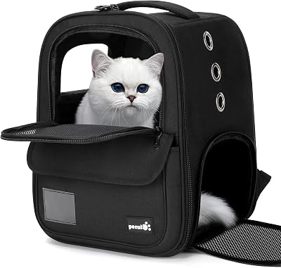 Pecute Cat Carrier Rucksack Pet Carry Bag for Dogs Cats Rabbits 42x32x30cm Black
