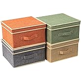 DOMEraax Storage Bins with Lid, Foldable Clothing Storage Box case with Handle for Closet, Bedroom, Home, 4 Color Set A, 13L x 12.5W x 7H inch