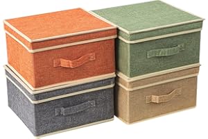 Storage Bins with Lid, Foldable Clothing Storage Box case with Handle for Closet, Bedroom, Home, 4 Color Set A, 13L x 12.5W x