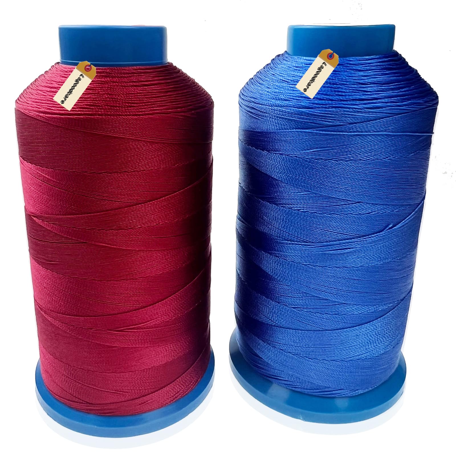 Lsgoodcare Bonded Nylon Sewing Thread 1500 Yard Size T70#69 for The Upholstery, Drapery, Beading, Luggage, Purses, Leather - Sewing Threads for Sewing Machine Red and Blue, Set of 2