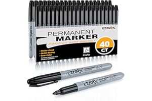 Ezzgol Black Permanent Markers Bulk, 40 Packs Fine Tip Permanent Markers, Waterproof Markers, Premium Smear Proof Pens, Quick Drying,