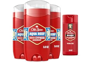 Old Spice Aluminum Free Deodorant for Men, 24/7 Odor Protection, 24/7 Freshness & Lasting Scent, Aqua Reef with Cypress Scent, 3.0 oz with Travel Size Swagger Body Wash (Pack of 4)