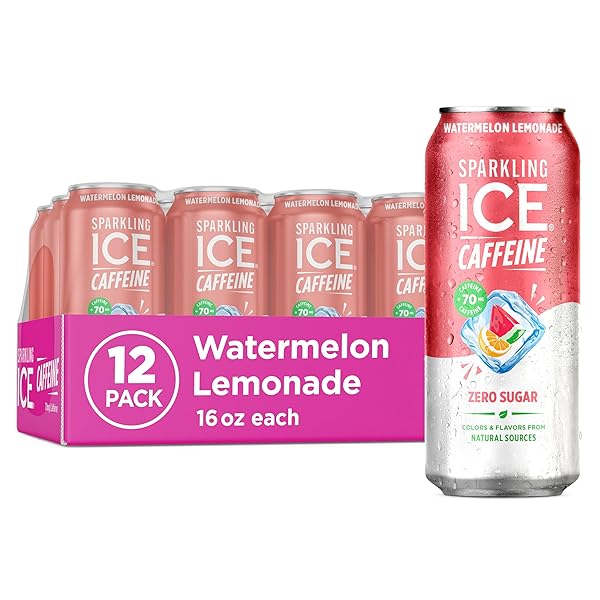 SPARKLING ICE CAFFEINE WATERMELON LEMONADE SPARKLING WATER WITH CAFFEINE, ZERO SUGAR, WITH ANTIOXIDANTS AND VITAMINS,16 FL OZ CANS (PACK OF 12)