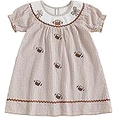 Toddler Baby Girl Football Outfit Smocked Dress Rugby Romper Long Sleeve Plaid Fall Kids Girls Football Dresses